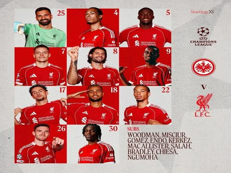 利物浦客战利兹联：萨拉赫、伊萨克替补，维尔茨、琼斯首发